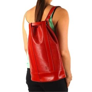 Authentic Louis Vuitton Randonnée backpack shoulder bag red Epi leather M52357